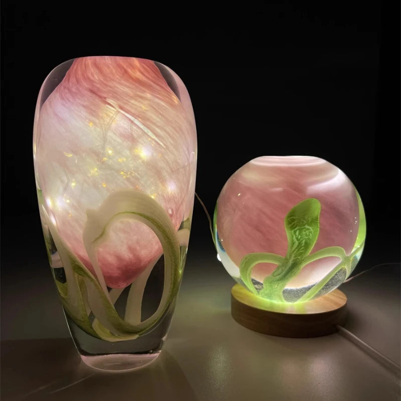 Pink Thick Colorful Glass Vase Desktop Glass Ornaments Handicraft Home Decorations Hydroponic Green Plants